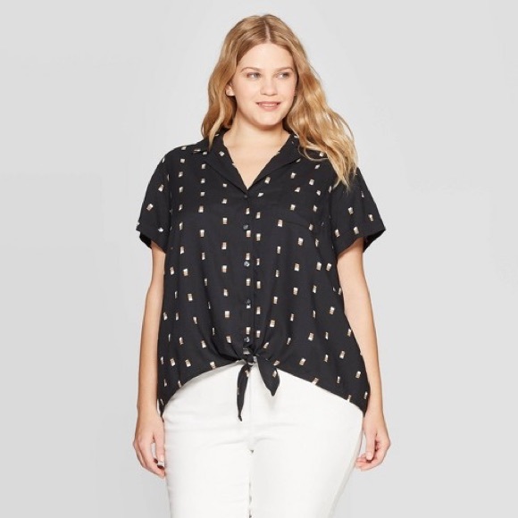 Ava & Viv Tops - Ava & Viv Printed Tie Front Shirt